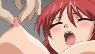 Busty anime wife with red hair gets hard fucked during her dead husbands funeral