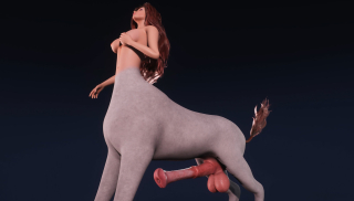 3D Centaur with futa cock spanking her pussy with tail
