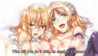 Master Piece 2 - Busty anime schoolgirls dressed as angel and devil give double blowjob