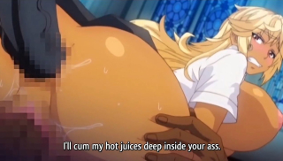 Busty blonde anime girl gets fucked with a dick in pussy and strapon in asshole