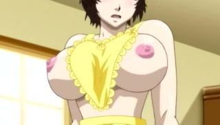 Busty mature anime woman gives a lusty boobjob in the woods