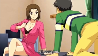 Can this cute anime girl in a pink robe seduce this guy in to having sex with her